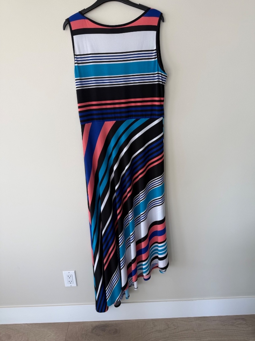 Joseph Ribkoff Sleeveless Stripe Dress Size 14 | Asymmetrical Hem - Picture 3 of 7